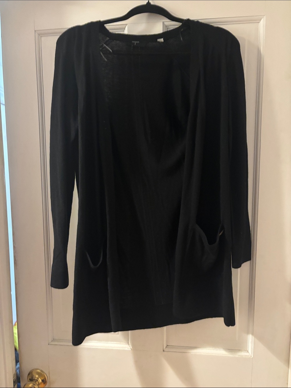 Tahari Black Open-Front Long lightweight Cardigan with Pockets